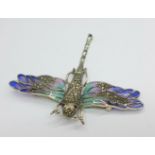 A silver plique a jour dragonfly brooch/pendant, 7.5cm