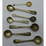 Seven silver salt spoons