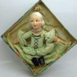 A Norah Wellings Handkerchief Satchet doll, Mignonette 987AA, with original box