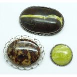 Three agate set brooches, largest 57mm