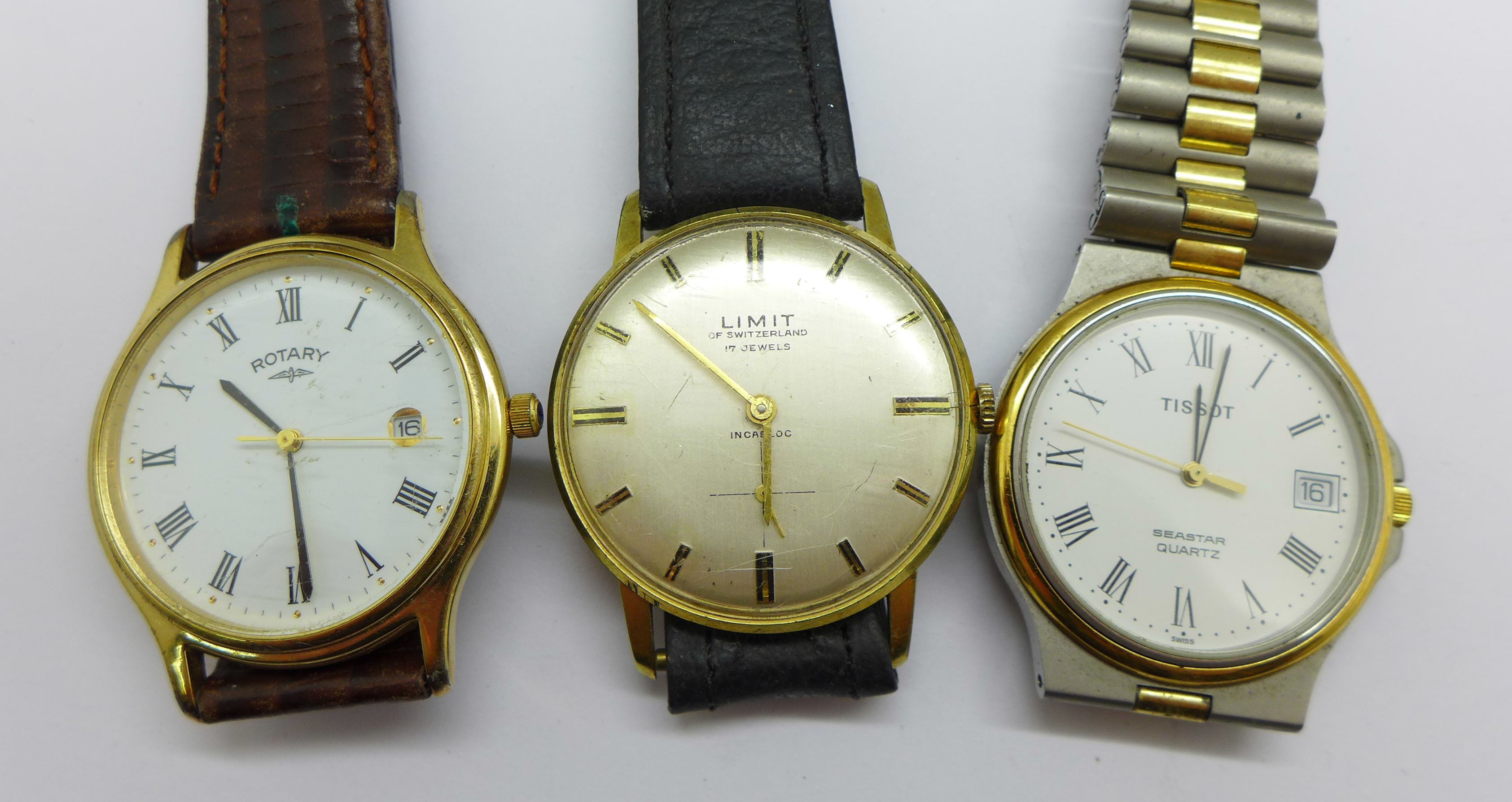 Three wristwatches, Limit, Rotary and Tissot Seastar quartz