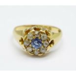 An Edwardian 18ct gold, sapphire and old cut diamond ring, Chester 1903, 3.8g, L/M