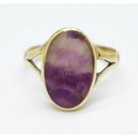 A 9ct gold and Blue John ring, 3.1g, O, stone rubbed
