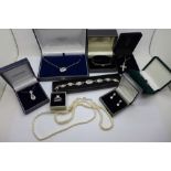 A collection of silver jewellery, mainly boxed
