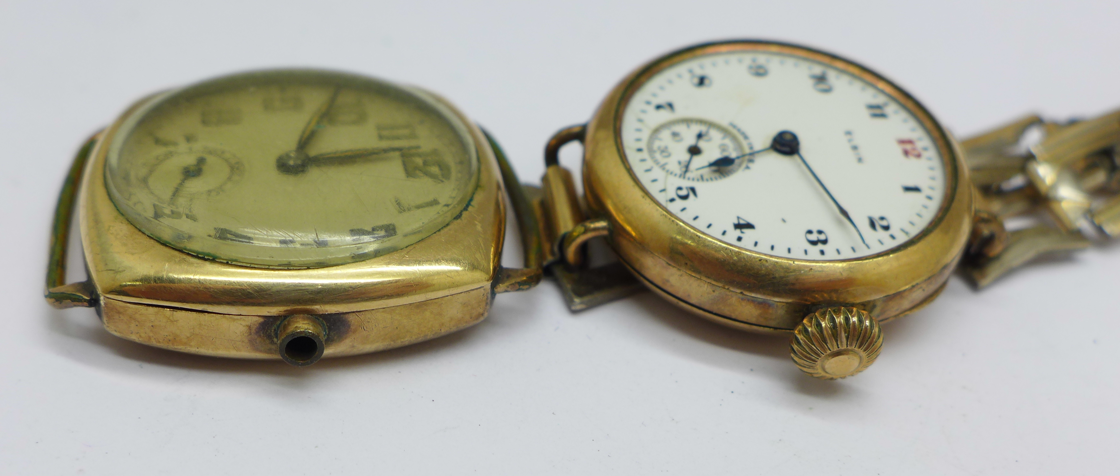 A cushion shaped wristwatch (lacking crown) and an Elgin gold plated trench watch (lacking glass) - Image 2 of 3