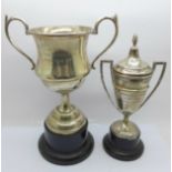 Two silver trophies, with inscriptions, 261g
