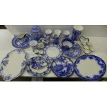 A box of blue and white china including Ringtons, George Jones Abbey, flow blue, etc. **PLEASE