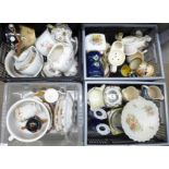 Four boxes of Victorian, Edwardian and later china; bowls, tureen, chamber pot, teapots, jugs, tea