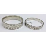 Two silver bangles, one a/f, 37g
