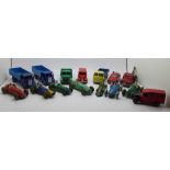 Eleven Dinky Toys model vehicles, three Corgi Toys model vehicles and one other model racing car