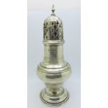 A sugar castor, Chester 1908, 169g, top a/f, repaired