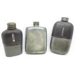 Three hip flasks including one marked James Dixon