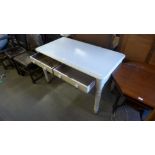A Victorian painted pine and Formica topped two drawer kitchen table