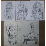 Edward Inglot (Polish b. 1941), five pen and ink studies of figures, unframed