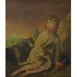 English School (19th Century), portrait of shepherd and sheep dog, watercolour, 30 x 26cms, framed