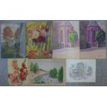 Twenty two Polish School watercolours, including five signed M. Zaliwska, all unframed