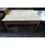 A pine single drawer farmhouse kitchen table, 76cms h, 122cms w, 91cms d