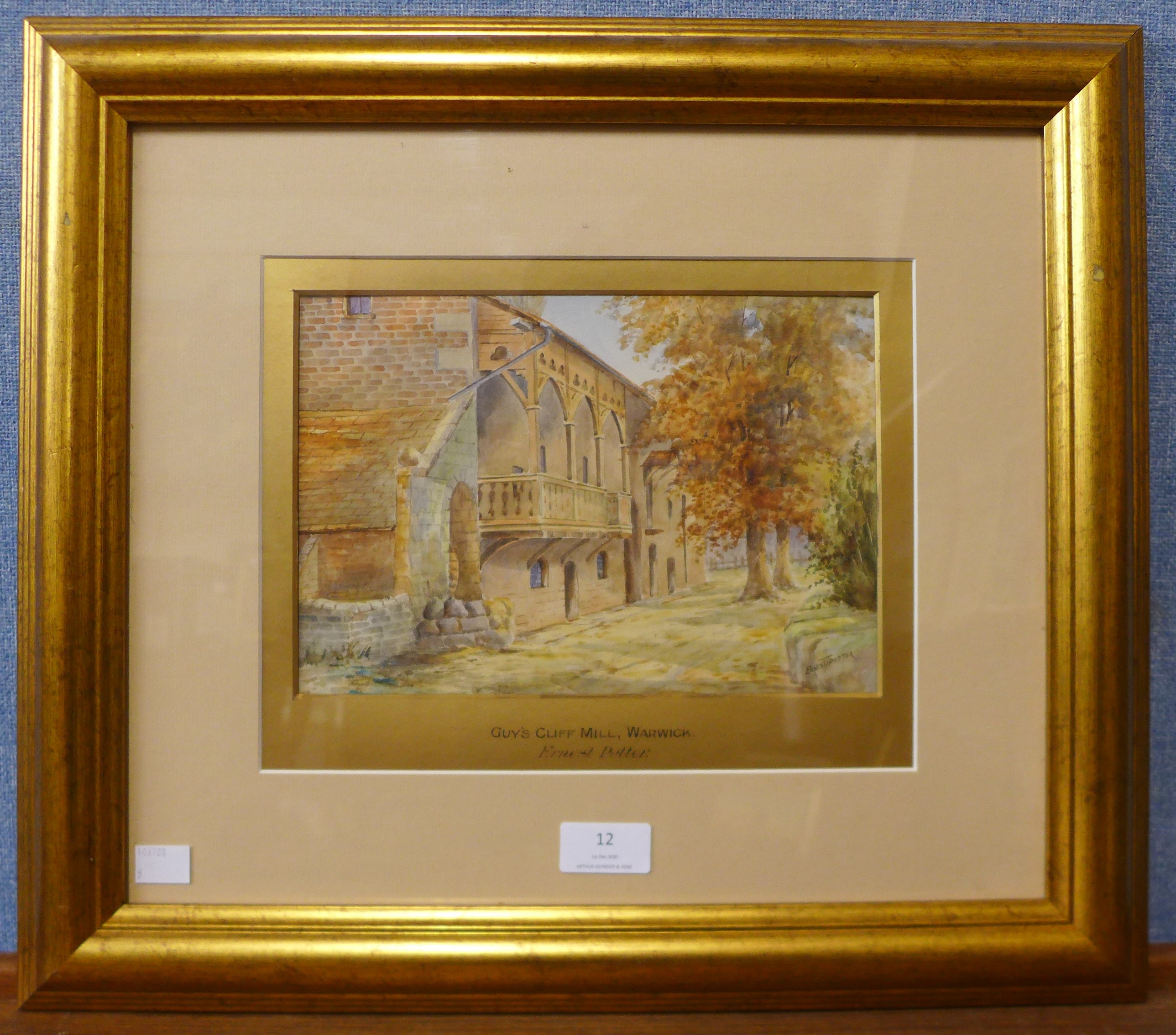 Ernest Potter, Guy's Cliff Mill, Warwick, watercolour, 17 x 25cms, framed - Image 2 of 4