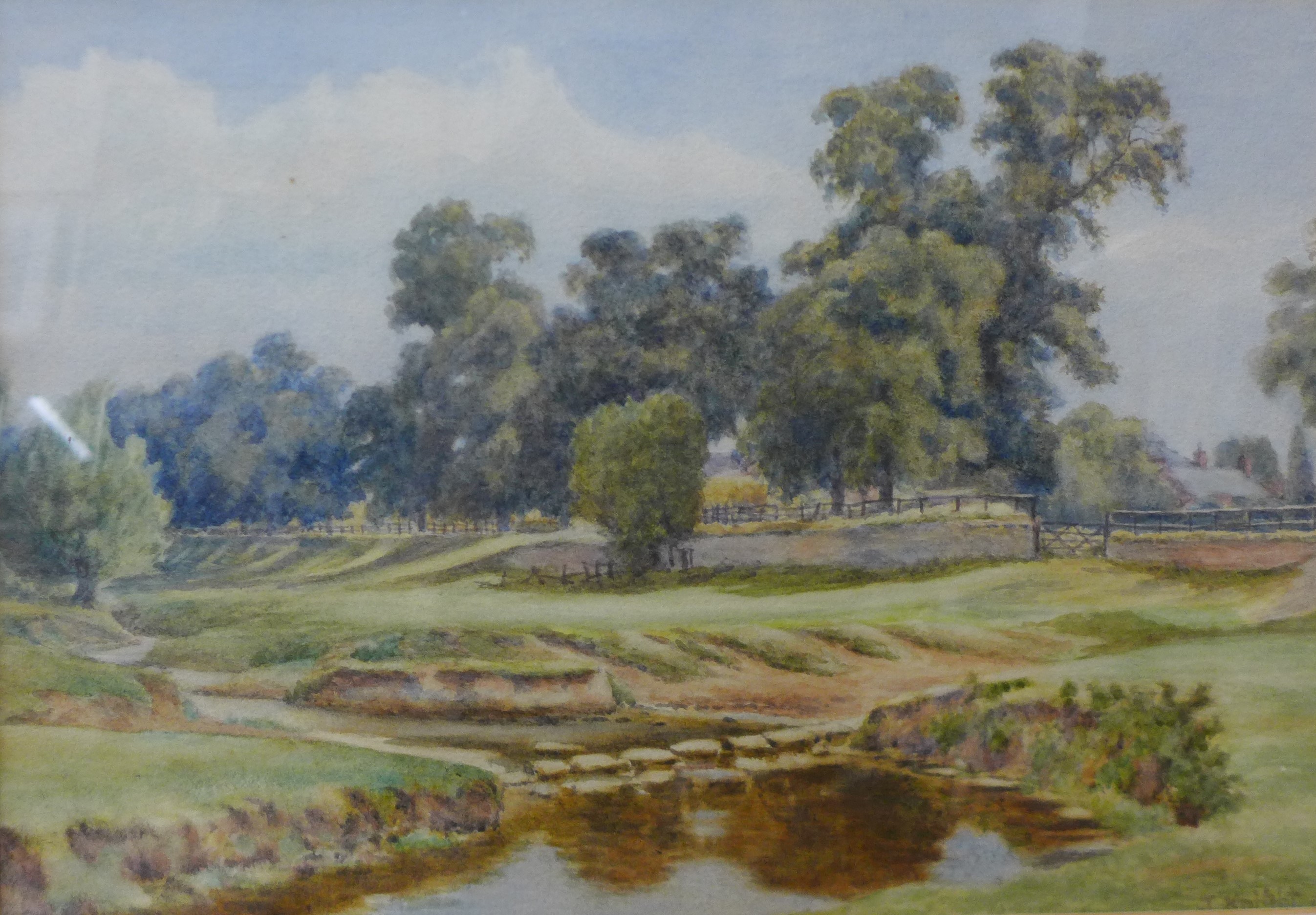 J. Knight, Fareham Brook and Old Cottages, Main Road, Wilford Village, watercolour, 24 x 35cms, - Image 2 of 4