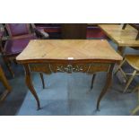A French Louis XV style mahogany, walnut and gilt metal mounted serpentine card table, 77cms h,
