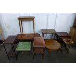 A mahogany bureau, two stools, onyx and brass occasional table, etc. (11)