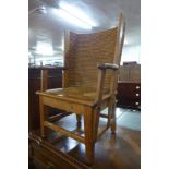 An Orkney pine and straw work child's chair, 83cms h x 54cms w