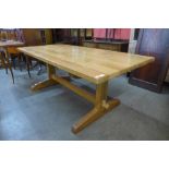 An Arts and Crafts Cotswold School oak refectory table, 73cms h, 190cms l, 91cms w