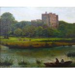 English School (19th Century), river landscape with fishermen and a castle in the distance, oil on