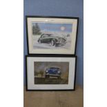 A signed Stan Parsons print, Austin Healy 3000 and another signed print of a vintage car
