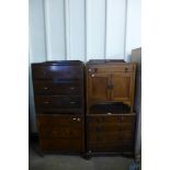 Three oak chests of drawers and a washsatnd