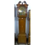A George III Welsh inlaid oak and mahogany 8-day longcase clock, the 12 inch brass moonphase rolling