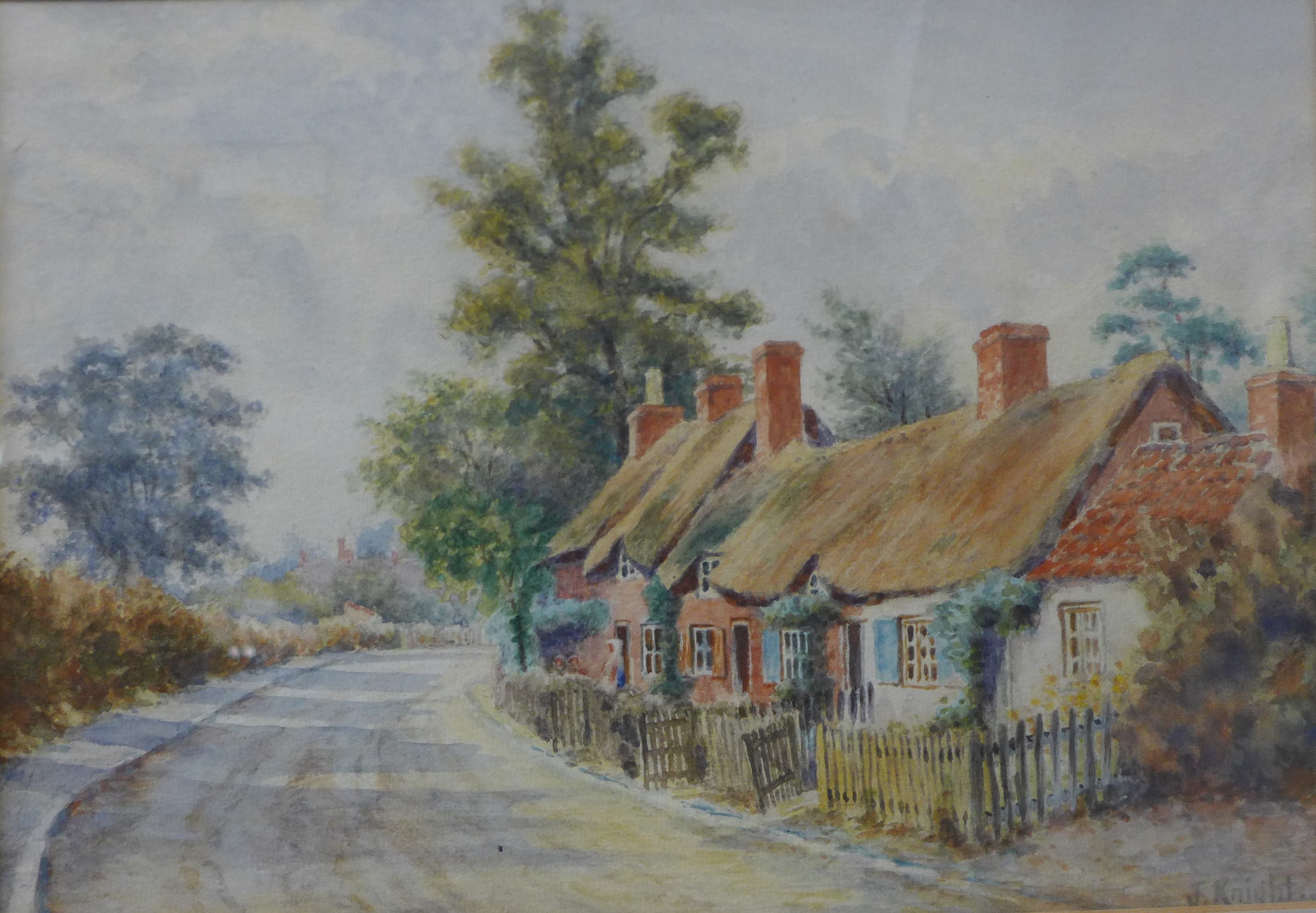 J. Knight, Fareham Brook and Old Cottages, Main Road, Wilford Village, watercolour, 24 x 35cms,