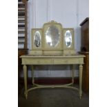 A French cream and marble topped lady's dressing table, 135cms h, 106cms w, 58cms d