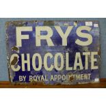 An enamelled Frys Chocolate sign, 33 x 48cms