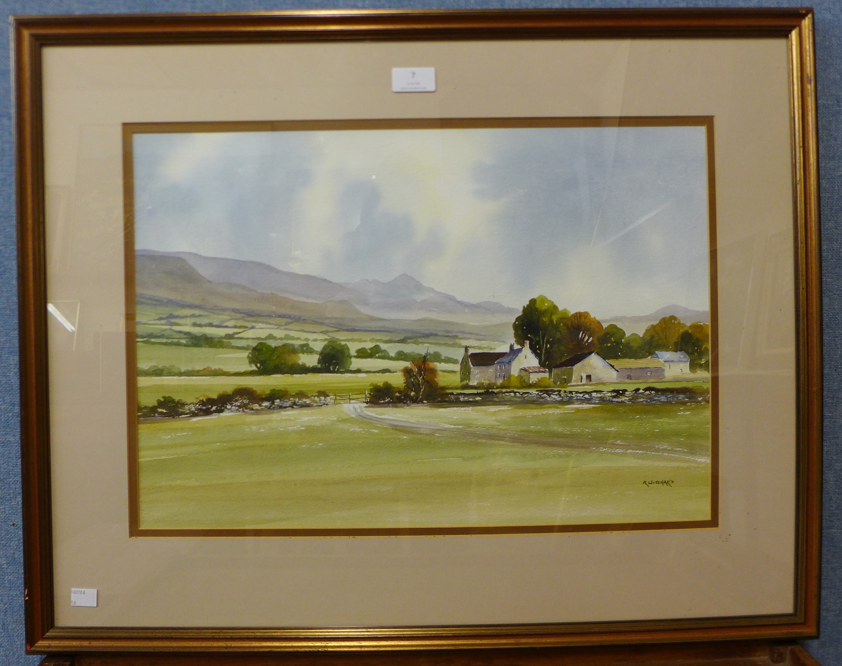 R. Witchard, rural landscape with farm buildings, watercolour, 35 x 51cms, framed - Image 2 of 2