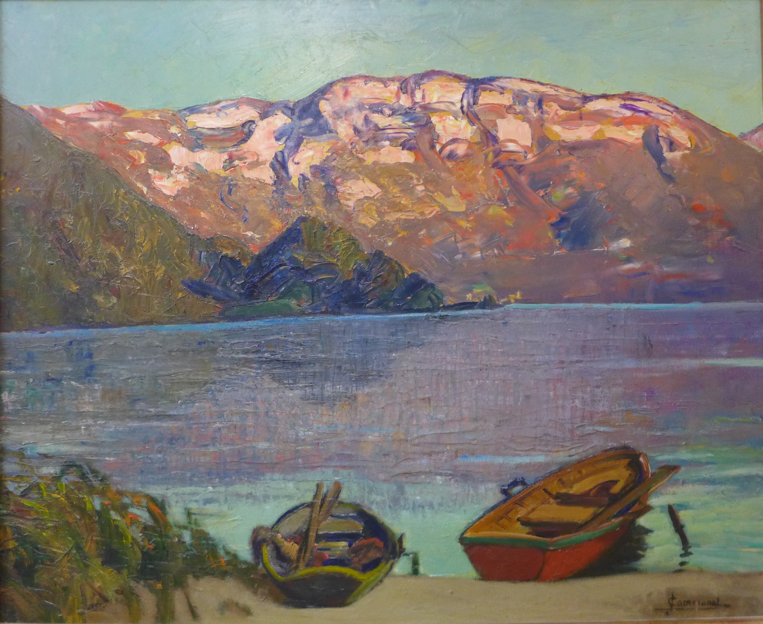 Joseph Victor Communal (French 1876-1962), Au Lac D'aiguebelette, oil on board, 48 x 59 cms, framed