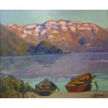 Joseph Victor Communal (French 1876-1962), Au Lac D'aiguebelette, oil on board, 48 x 59 cms, framed