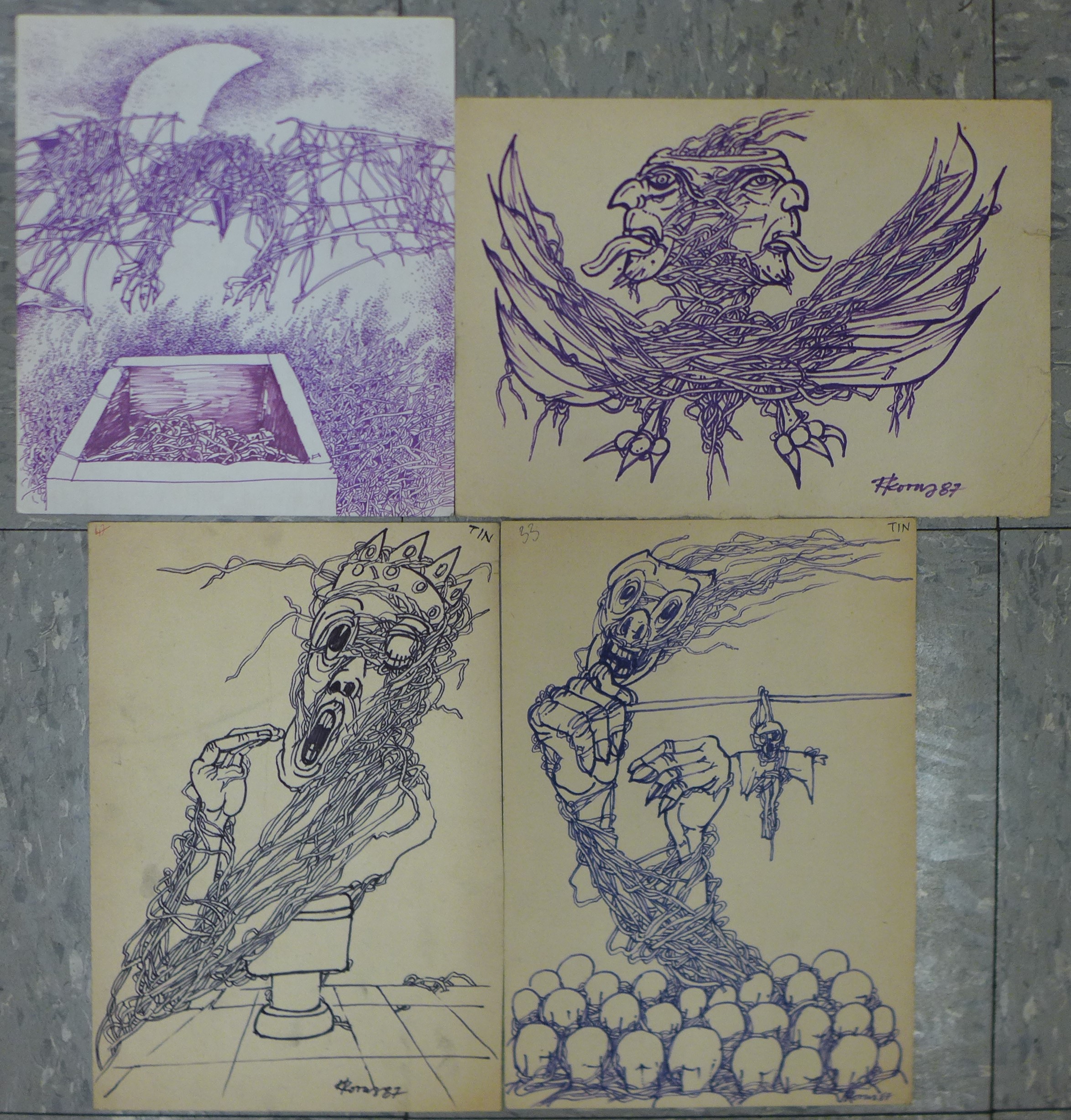 Wojciech Tuka (Polish), five mixed media surrealist studies, an abstract etching and four others - Image 2 of 2