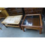 A teak and tiled top coffee table and another