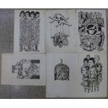 Ten assorted Polish School linocuts and etchings