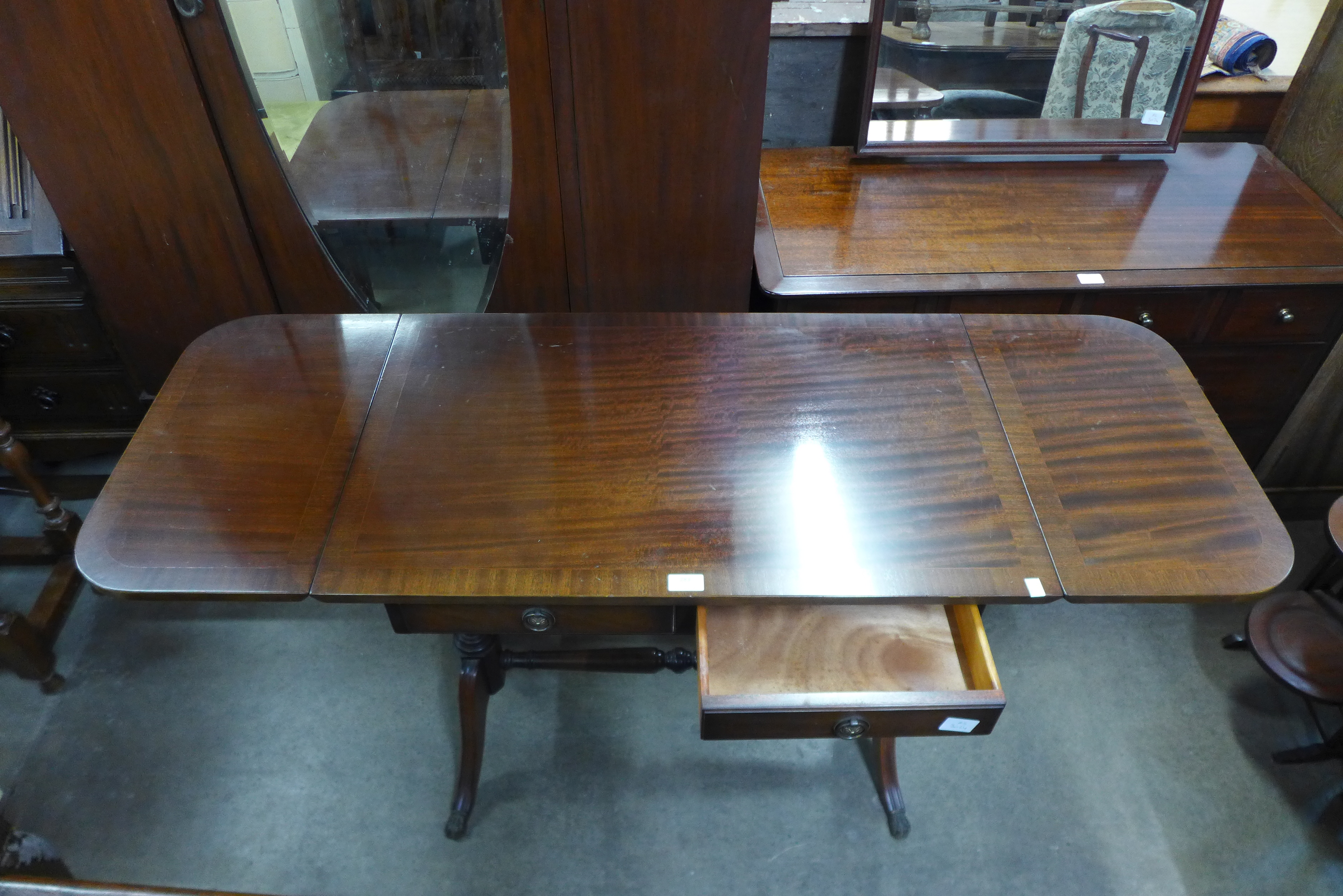 A set of three oak dining chairs and a mahogany drop-leaf sofa table - Image 2 of 3