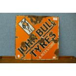 An enamelled John Bull Tyres sign, 38 x 38cms