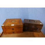 A Victorian burr walnut jewellery box 16.5cms h x 29.5cms w and an oak radio box
