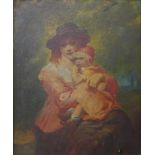English School (19th Century), portrait of mother and child, oil on canvas, 29 x 24cms and two