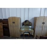 An Art Deco bleached walnut five piece bedroom suite