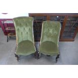 A pair of Victorian lady's and gentleman's mahogany and upholstered chairs