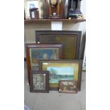 A Victorian religious woolwork tapestry, rosewood frame, a Bubbles print and three others