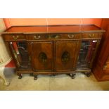 An Edward VII Chinese Chippendale Revival mahogany and chinoiserie decorated side cabinet, 107cms h,