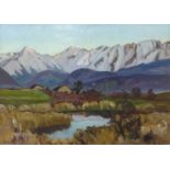 Joseph Victor Communal (French 1876-1962), Alpine landscape, oil on board, 45 x 64cms, framed