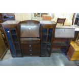 An oak side by side bureau bookcase and a student's bureau